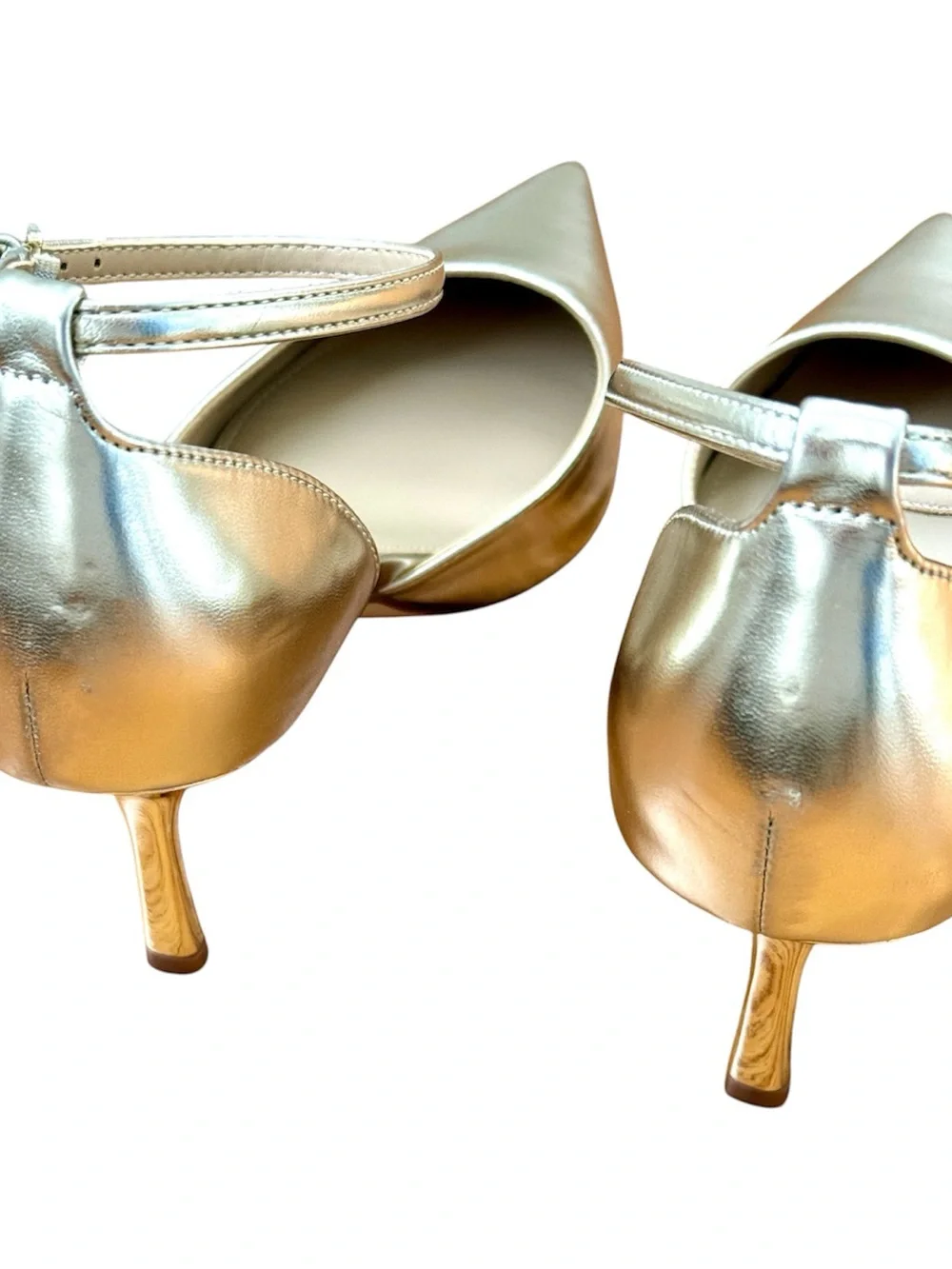 Marc Fisher Gold Pointed-Toe Ankle Strap Heels